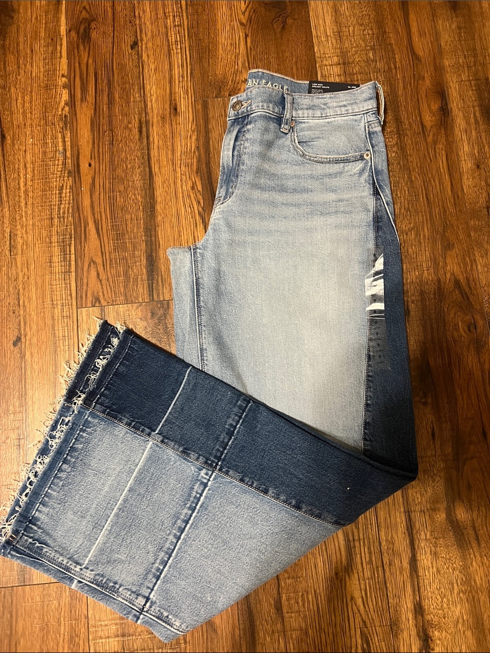 American Eagle Outfitters Two-Tone Light and Dark Blue Wide-Leg Jeans